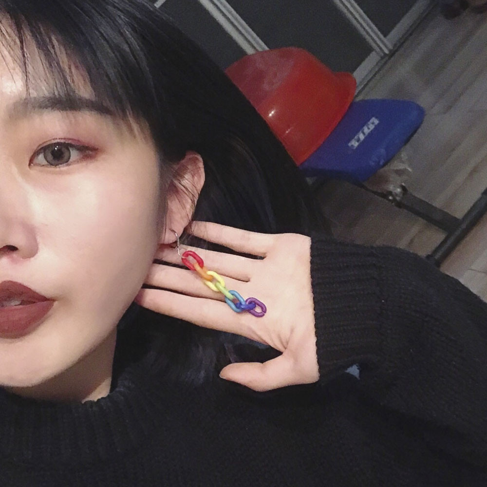 【COD Tangding】Anting Rantai Bahan Plastik Akrilik Warna Pelangi