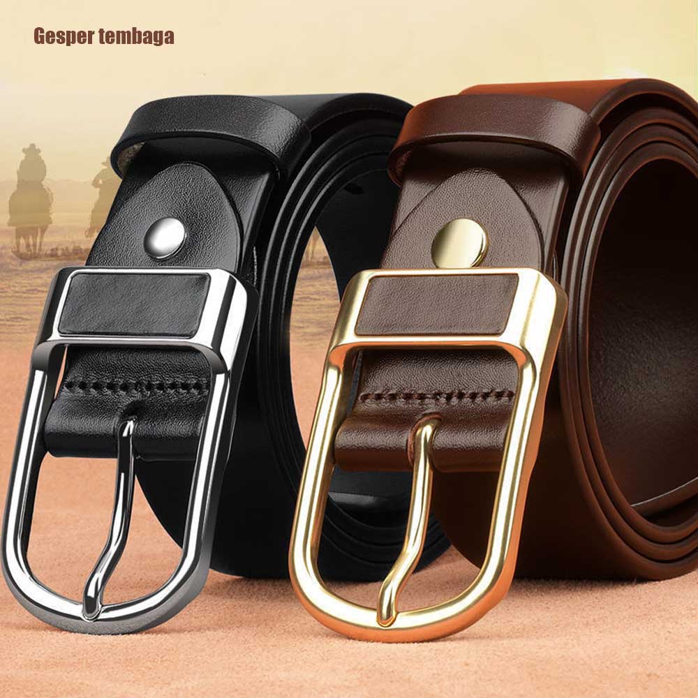 Sabuk kulit sapi asli sapi 2 lapisan korea fashion, Gaya kancing pin klasik ,original import,Ikat Pinggang pria belt