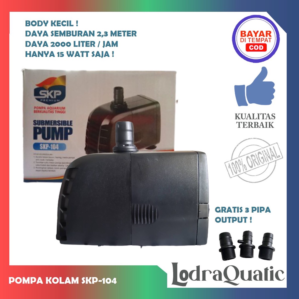 PROMO MURAH POMPA KOLAM BODY KECIL SKP 104 POMPA KOLAM IKAN SKP 104 NAIK 2,3 METER POMPA 2300 LITER PER JAM POMPA AIR HIDROPONIK POMPA KOLAM POMPA AQUARIUM FILTER AQUARIUM FILTER KOLAM IKAN KOI FILTER POMPA AIR LAUT MARINE