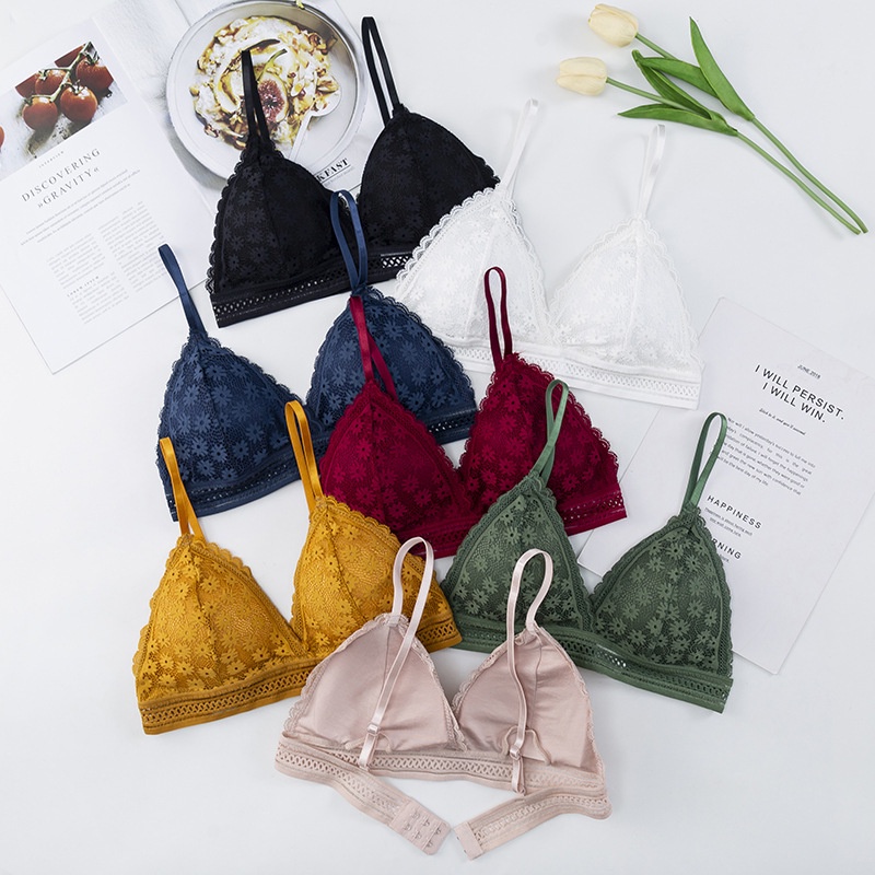 GO! BR619 BH Bra Wanita Tanpa Kawat Bahan Lace Halus Pakaian Dalam bralette Push Up Elastis Sexy