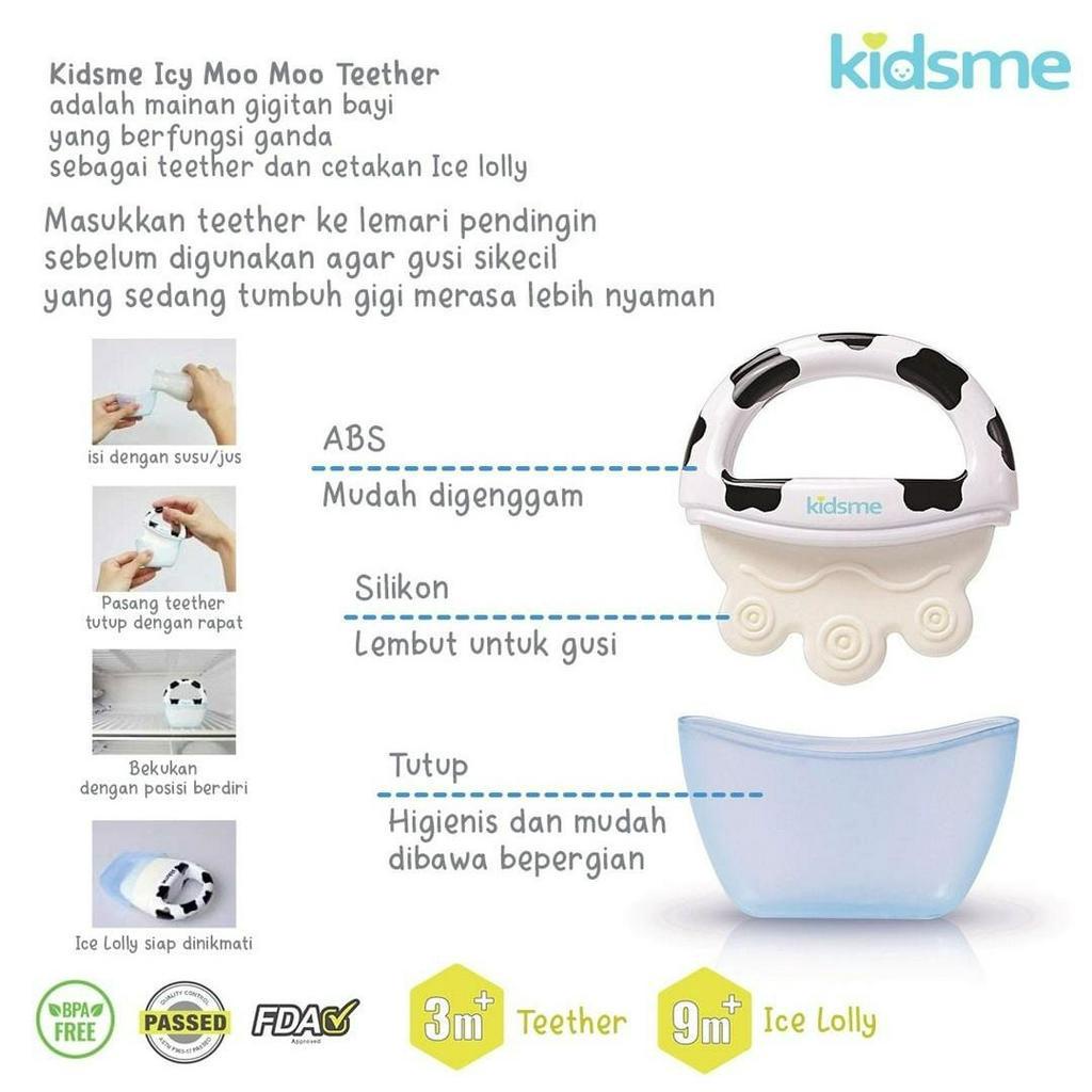 KIDSME Icy Moo Moo Teether Soother Gigitan Bayi - Baby Ice Pop Maker kids me