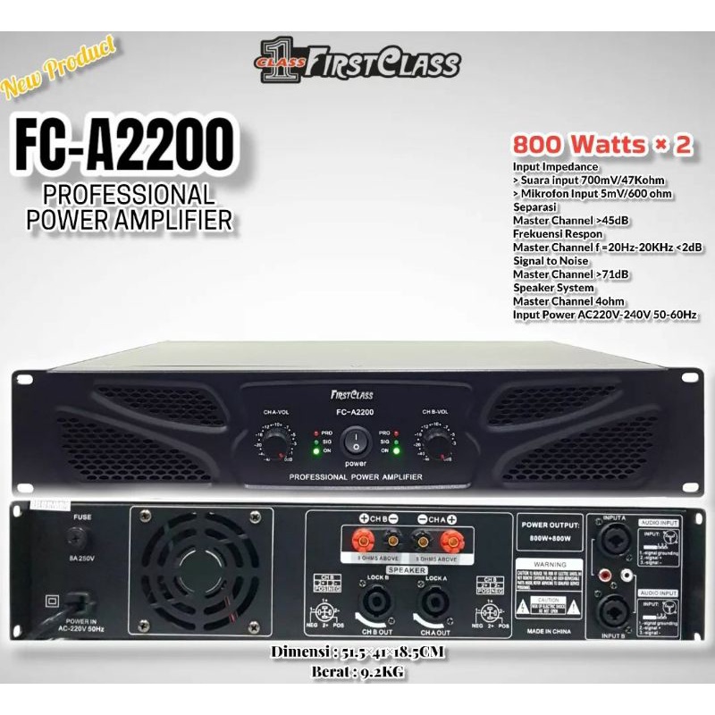 Power Ampli FC A2200 800 WATT × 2 CHANNEL ORIGINAL POWER AMPLIFIER