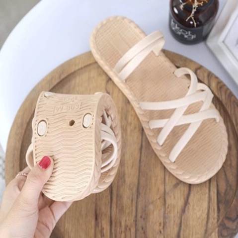 BOSJKT0061 Sandal Tali Kepang Rotan / Sandal Jelly Wanita