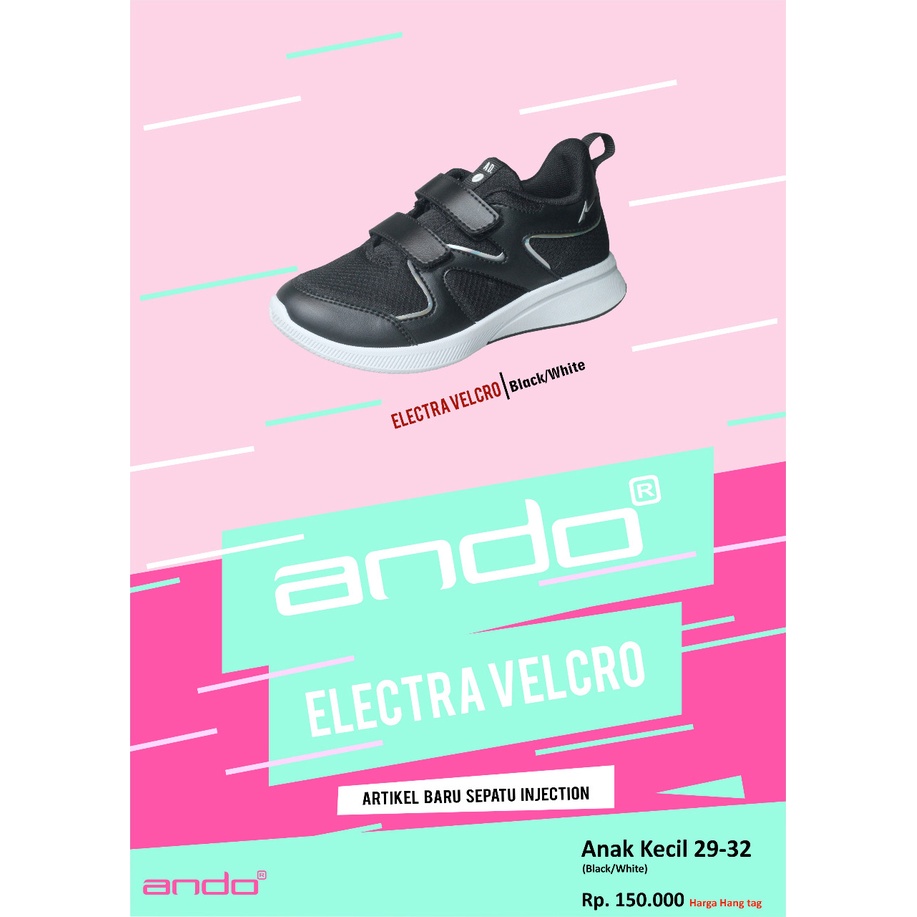 ANDO ELECTRA VELCRO 100% ORIGINAL Sepatu Sekolah PAUD TK SD Free Ongkir Plus Box