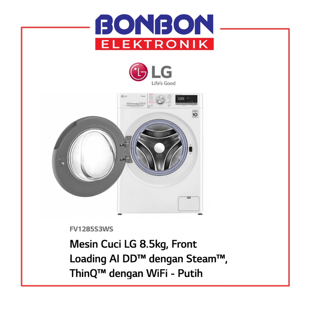 LG Mesin Cuci Front Loading 8.5KG FV1285S3WS Inverter Smart ThinQ Wifi