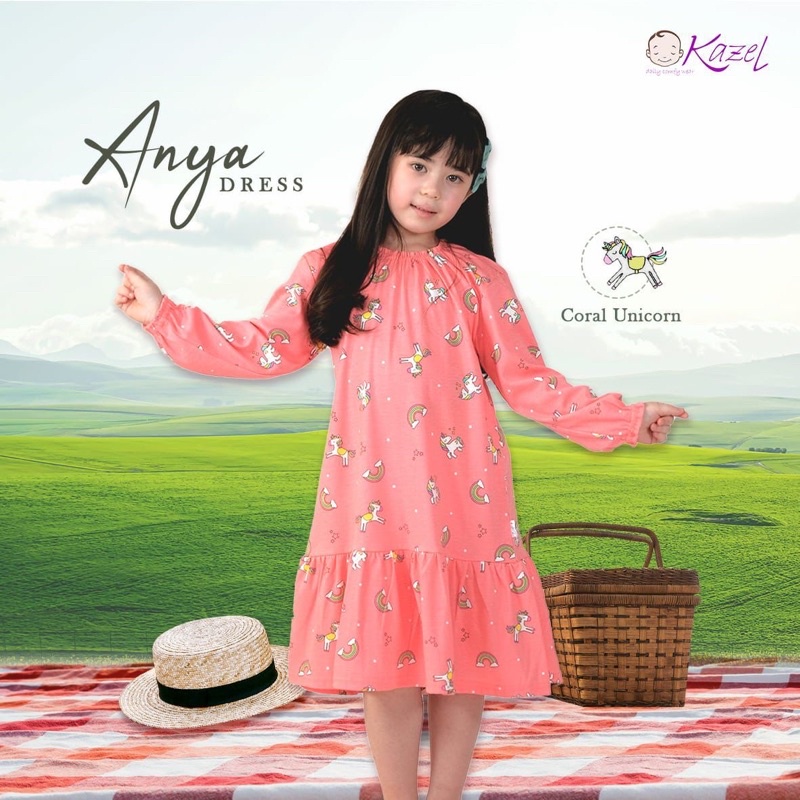 Kazel x Zebe Anya Dress Motif  (Lengan Panjang) / Dress Anak Murah