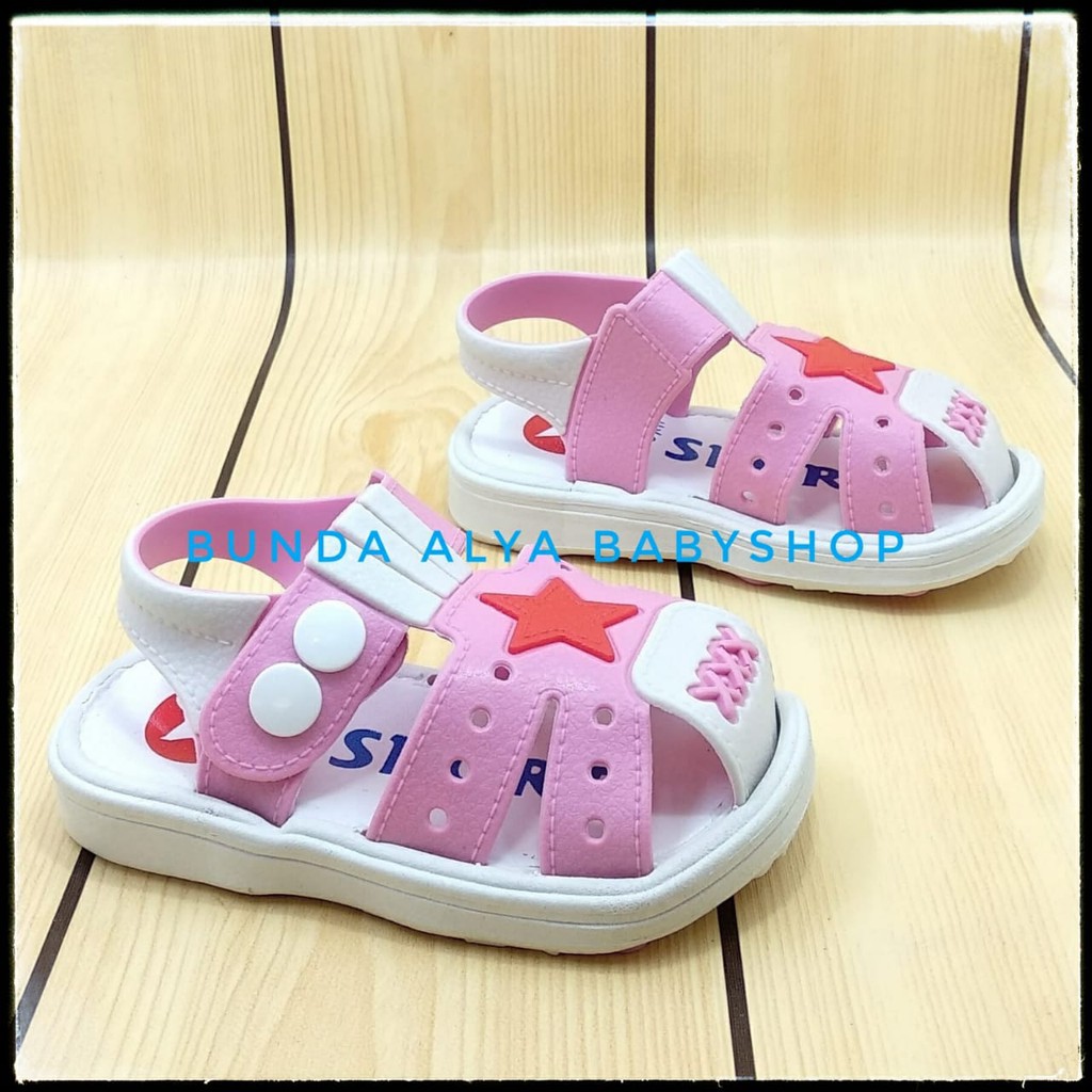 Sendal Anak Perempuan IMPORT Usia 6 Bulan 1 2 Tahun PINK - Sepatu Sandal Anak Cewek Bintang Lentur Alas Karet Anti Licin