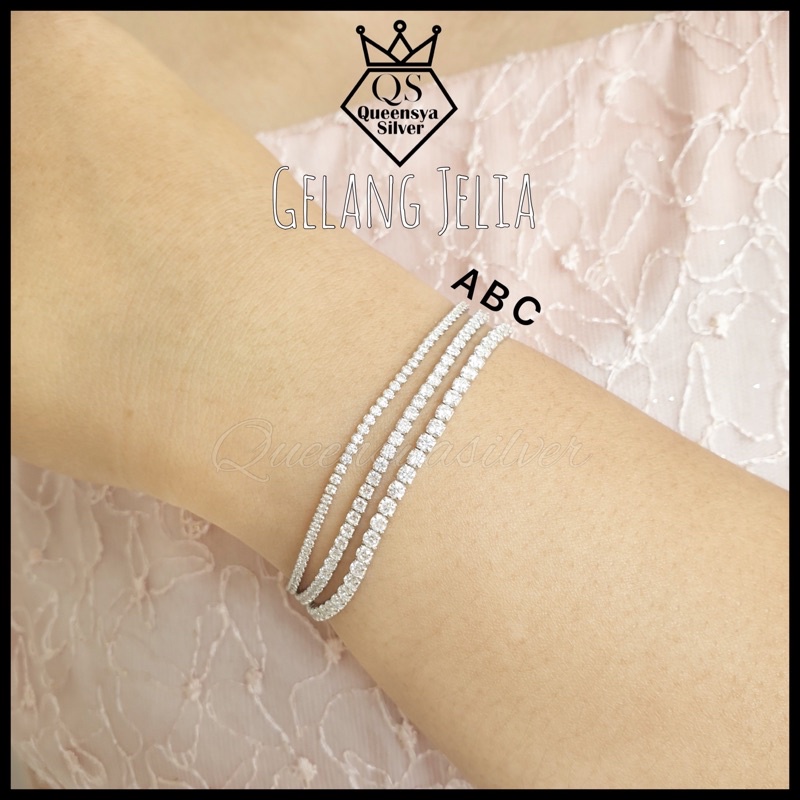 Gelang Bracelet Aksesoris Asesoris Accessories Perak Queensya Silver Wanita Remaja Dewasa Asli Silver 925 Perhiasan Fashion Perempuan Cewek Cewe Lapis Emas Mas Putih Model Permata 1 2 3 Baris FUJI AUREL NAGITA VANESSA