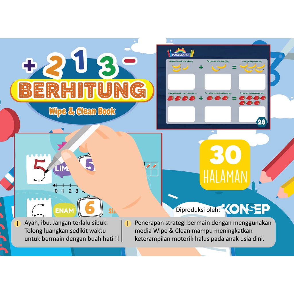 Activity Book Wipe And Clean - Seri Berhitung - Konsep Studio - Buku Edukasi Anak Belajar Menulis Untuk PAUD dan TK