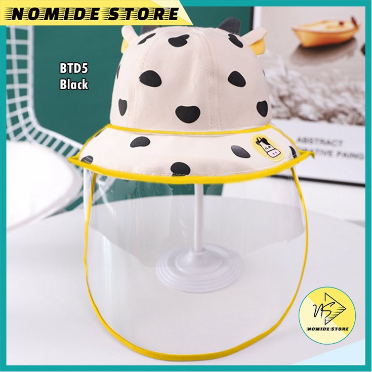 TOPI ANAK BUCKET FACESHIELD PELINDUNG WAJAH ANTI VIRUS PEREMPUAN LAKI LAKI MOTIF SAPI BTD-BTD5-BLACK