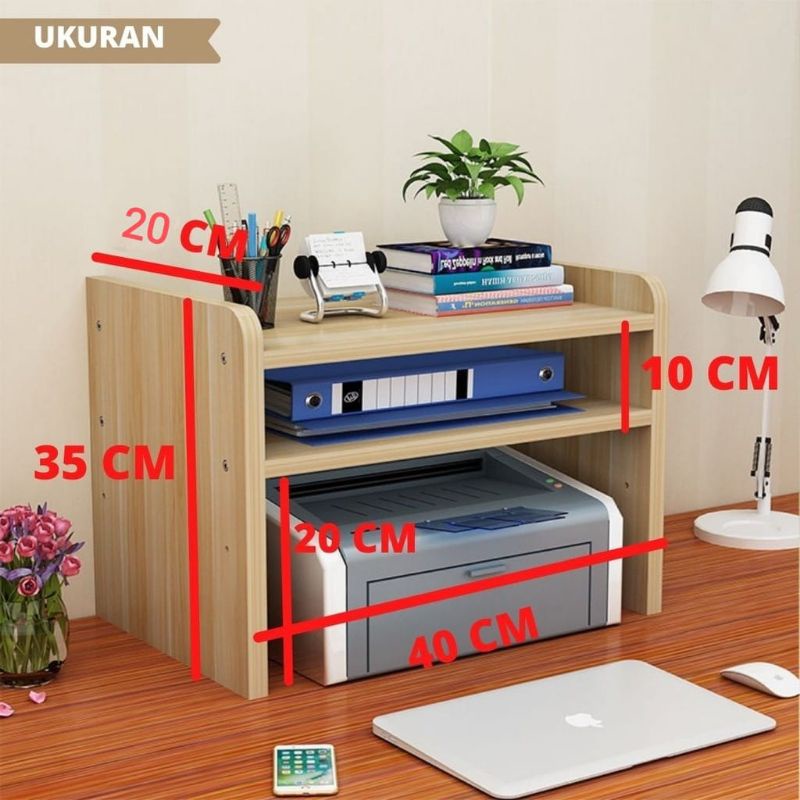 Stand Rak printer dilengkapi dengan kotak buku dan area multifungsi kayu JatiBelanda