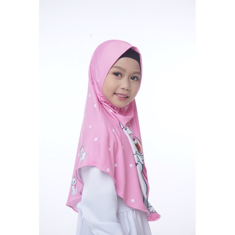 BERGO HIJAB INSTANT PRINTING MOTIF KUCING / JILBAB ANAK LUCU KARAKTER / HIJAB ANAK KEKINIAN