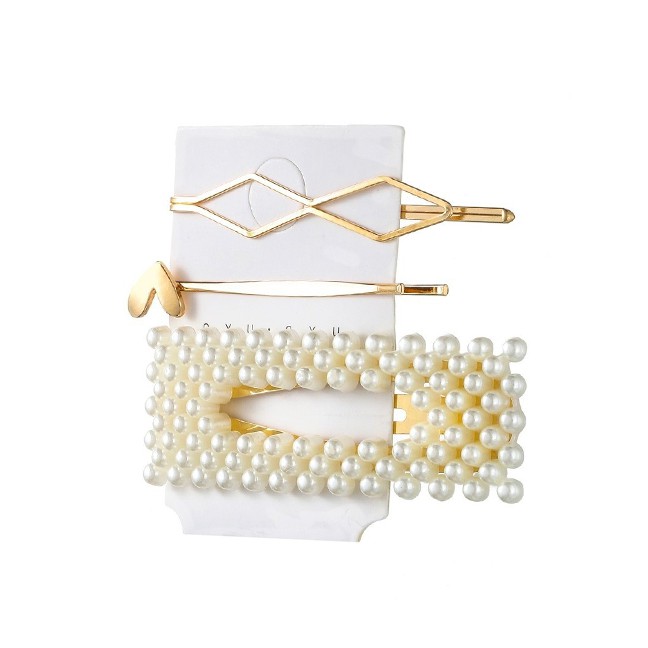 LRC Jepit Rambut Fashion Gold Pearl Hair Clip Set F90437