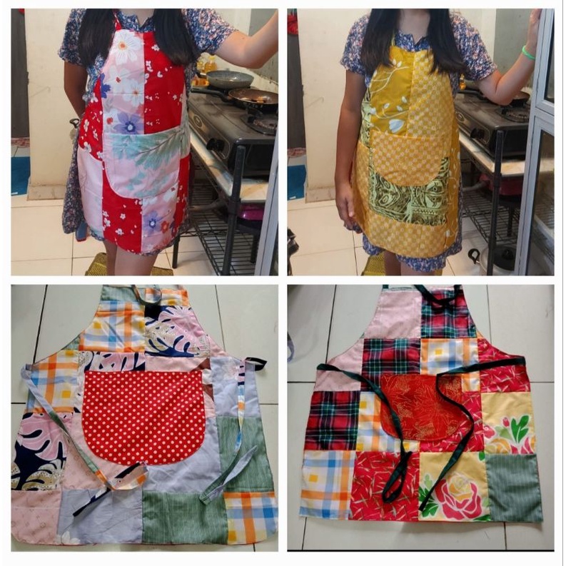 Apron Celemek Masak Barista Dapur Bahan Kain Katun Motif Berkualitas - Kain Perca Model Korean Moder