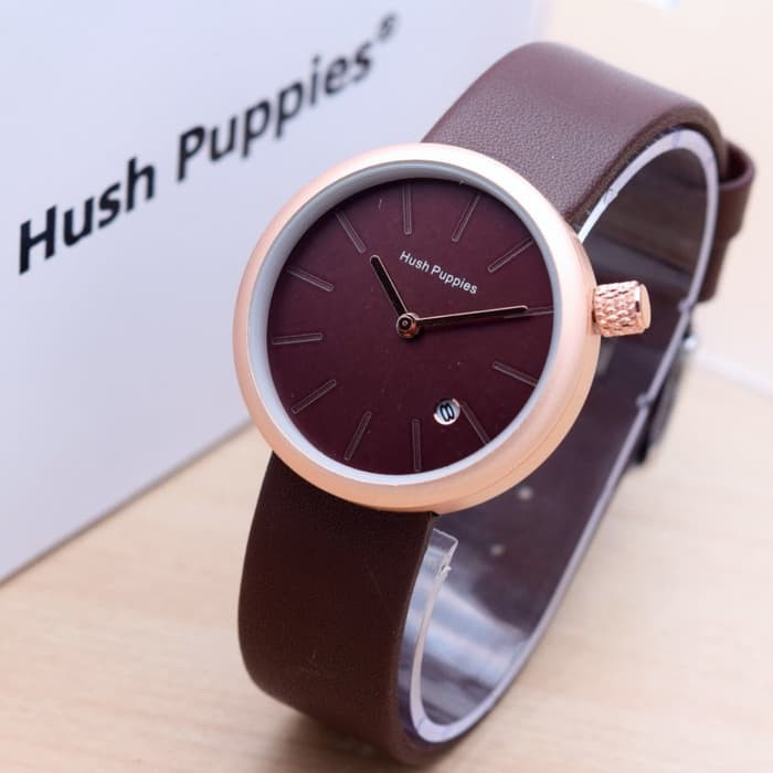 ( BAJ )JAM TANGAN HUSH PUPPIES  FASHION BULAT PLAT PUTIH // HP004 (RING ROSEGOLD)