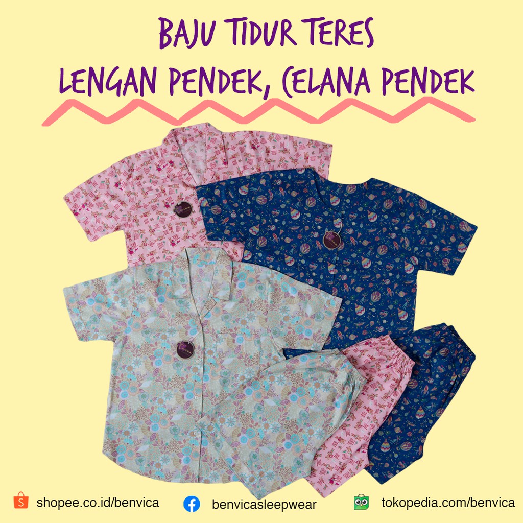 BAJU TIDUR CELANA  PENDEK KATUN  TERES PREMIUM BANYAK MOTIF 