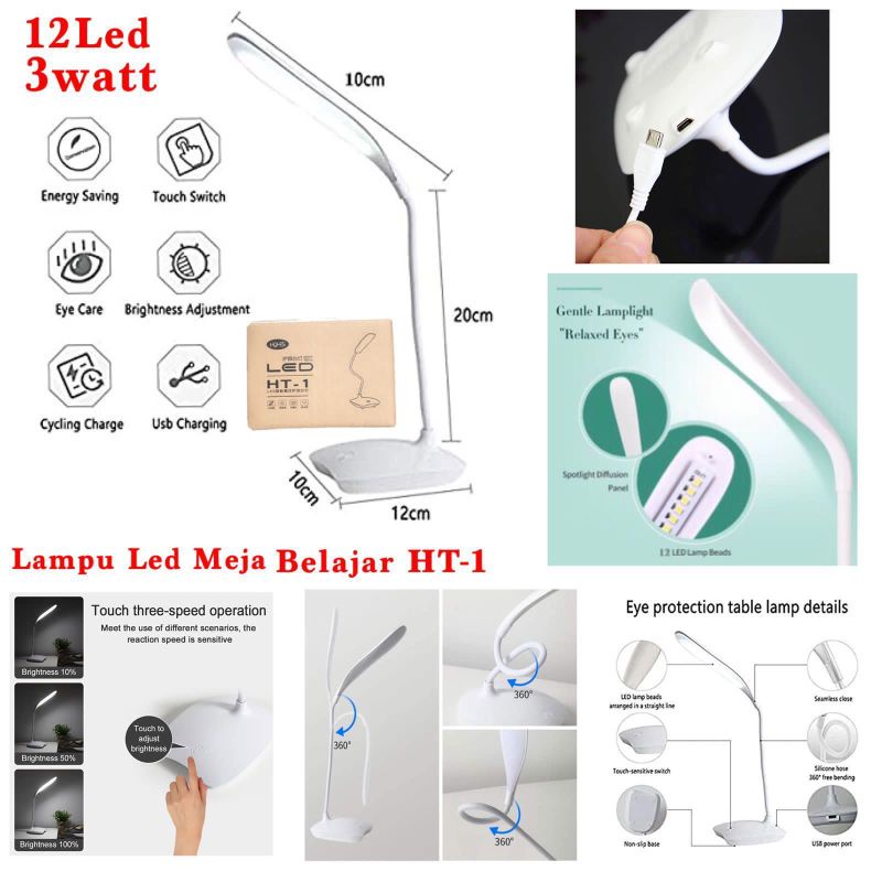 Lampu Meja LED HT1 - Lampu LED Meja Belajar HT-1 - 12LED 3Watt