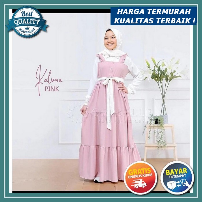 Baju Gamis Set Anak Lebaran 2022 2In1 Onset Terbaru Casual Polos Simple Motif Overal Set Korean Styl