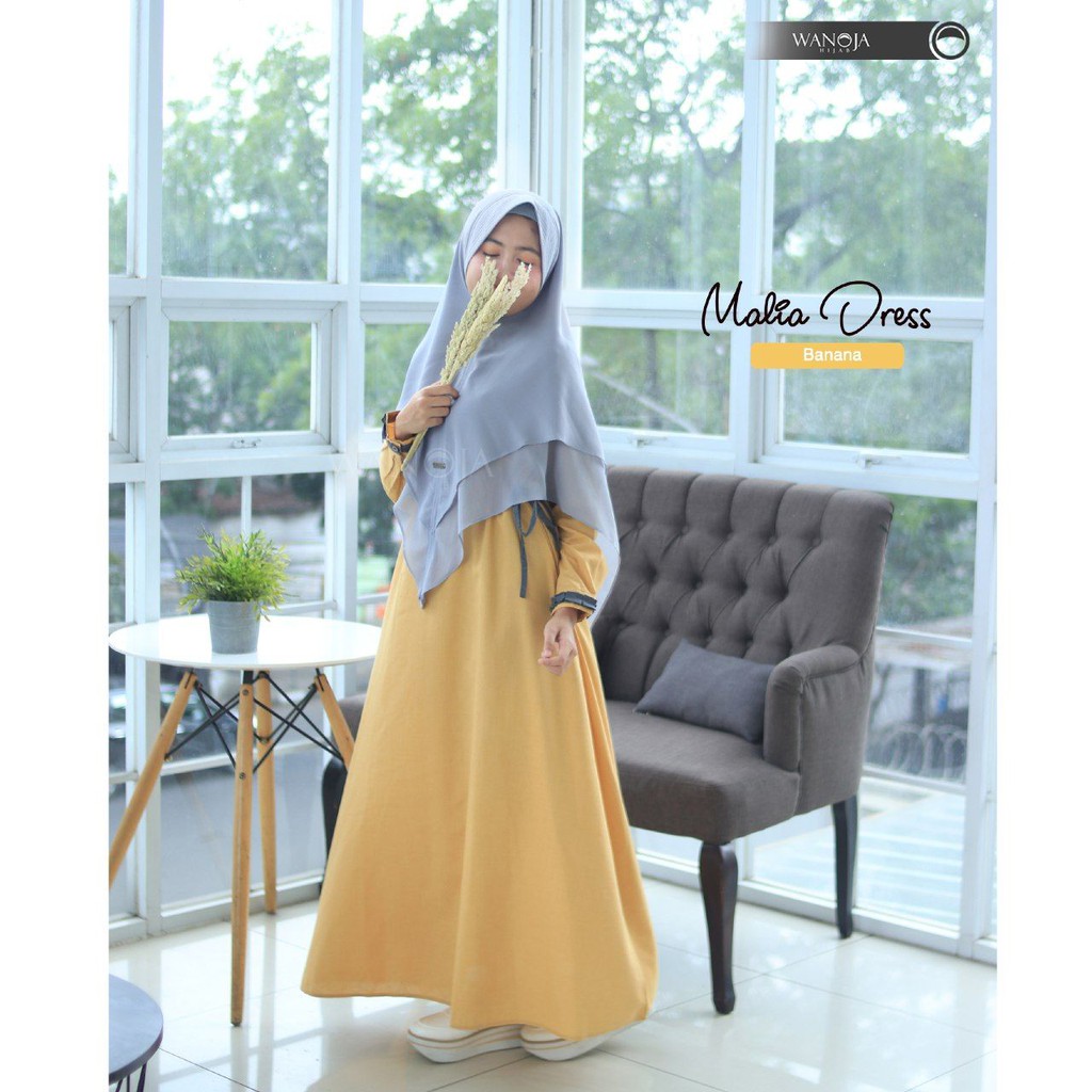 Wanoja Hijab GAMIS MALIA Dress Syari Wanita Muslim Polos Busui Remaja Murah Polos Serut Tali Samping
