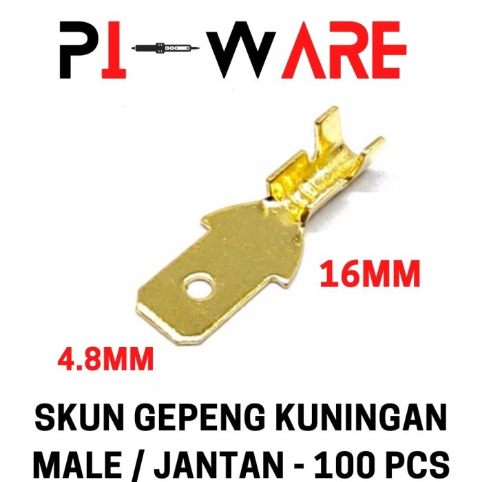 Skun Gepeng 100 Pcs Kuningan Male Jantan Uk 4.8mm Sedang Motor Mobil