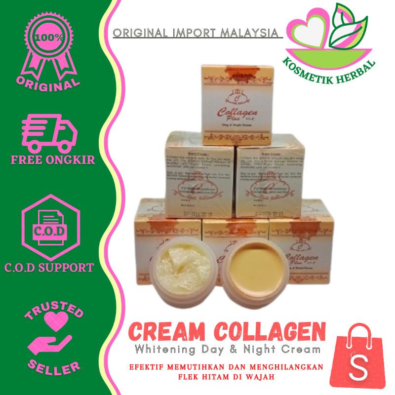 KRIM CREAM PEMUTIH WAJAH COLLAGEN COLAGEN KOLAGEN ASLI ORIGINAL ORI MALAYSIA SIANG MALAM MEMUTIHKAN 