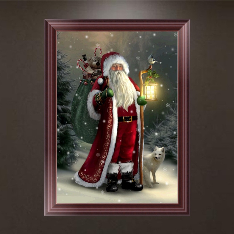 Lukisan Sulaman Berlian 5D Jahitan Bersilang Desain Santa Claus Model DIY