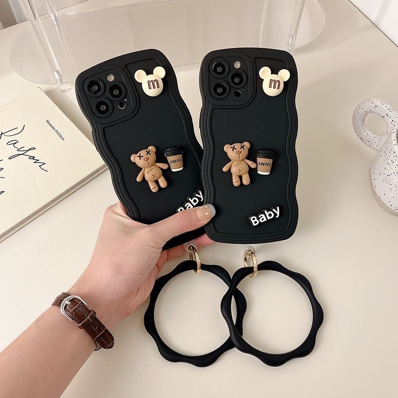 Case Motif Boneka Beruang Hitam Untuk iPhone 12 13 14 11 Pro Max X Xs Max Xr rkugd3