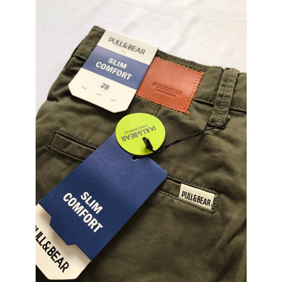 CELANA PENDEK PRIA CHINOS TROUSERS PULL&amp;BEAR P&amp;B PULL AND BEAR SHORTS PULLANDBEAR BLACK HIJAU ARMY