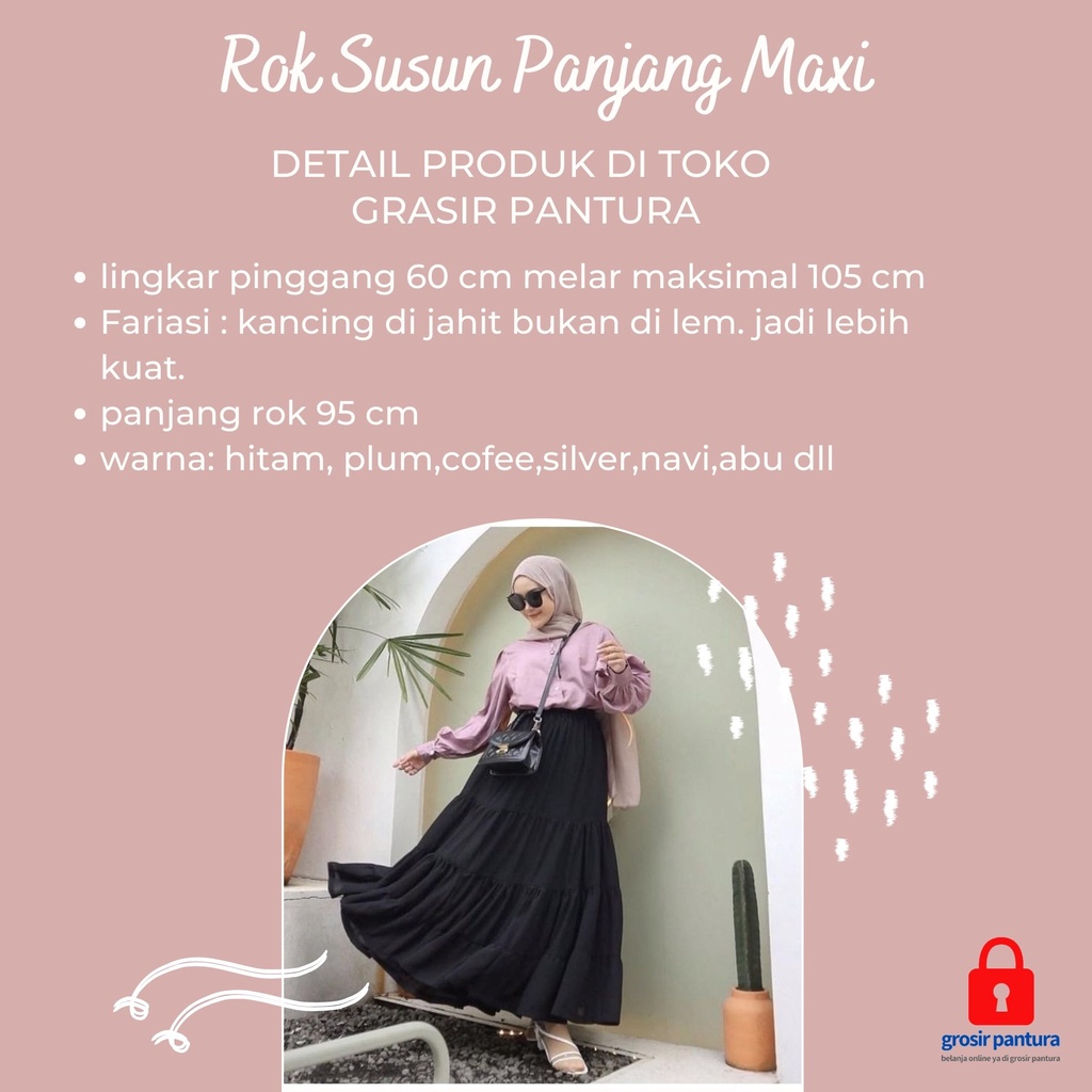 Rok Susun Panjang Maxi Skirt Bahan Moscrape Wanita Kekinian