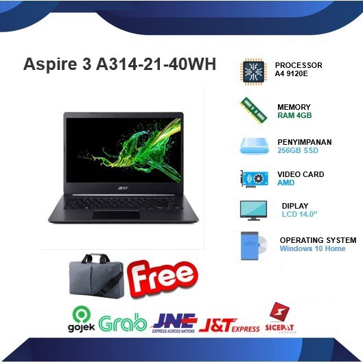 LAPTOP Acer Aspire 3 A314-21-42WK AMD A4-9120, 4G, 256GB SSD, Win10