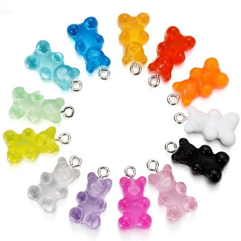 50 Pcs Liontin Kalung Anting Bentuk Kartun Hewan Beruang Mini Warna Permen Bahan Resin