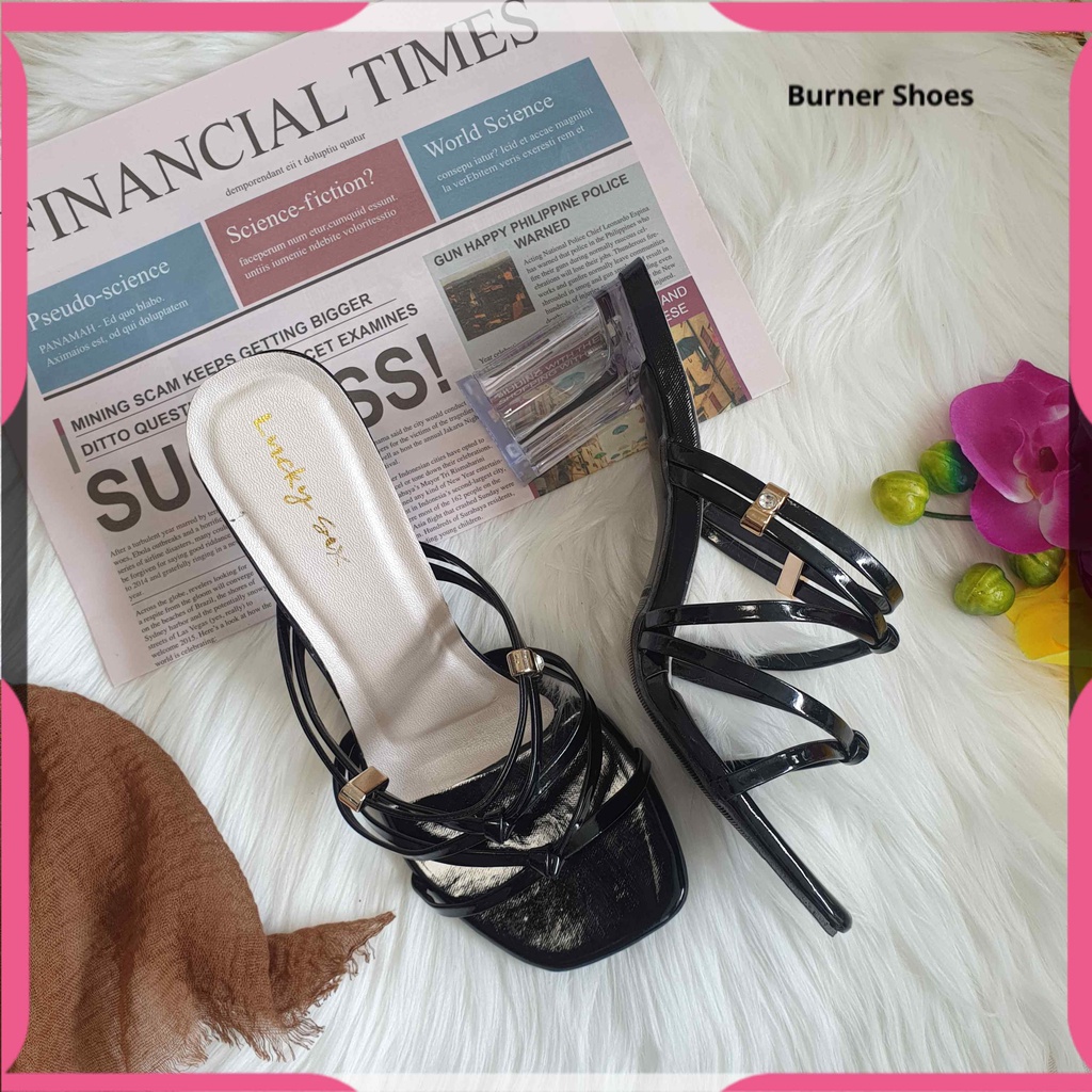 SANDAL HEELS HAK WANITA KACA TAHU HEELS PREMIUM  CASUAL PESTA TINGGI 5 CM