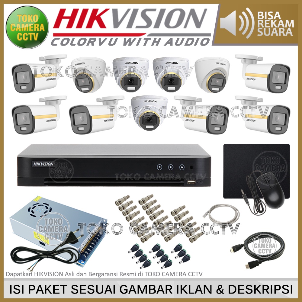 PAKET CCTV HIKVISION COLORVU AUDIO 2MP 16 CHANNEL 11 KAMERA