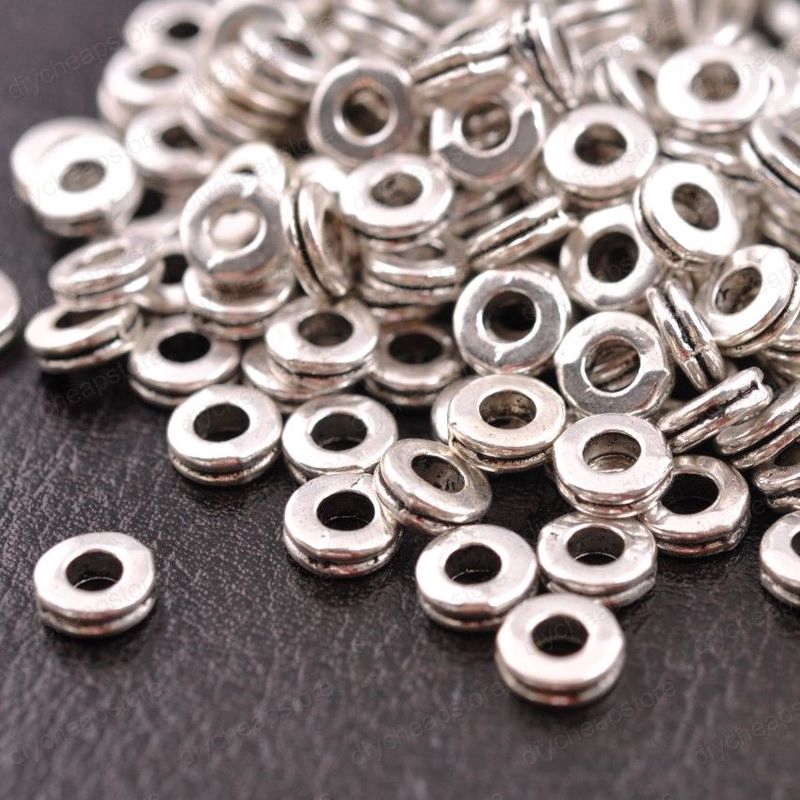 100pcs Manik-Manik Spacer Bulat Bahan Metal Warna Silver Ukuran 6mm Untuk Membuat Perhiasan