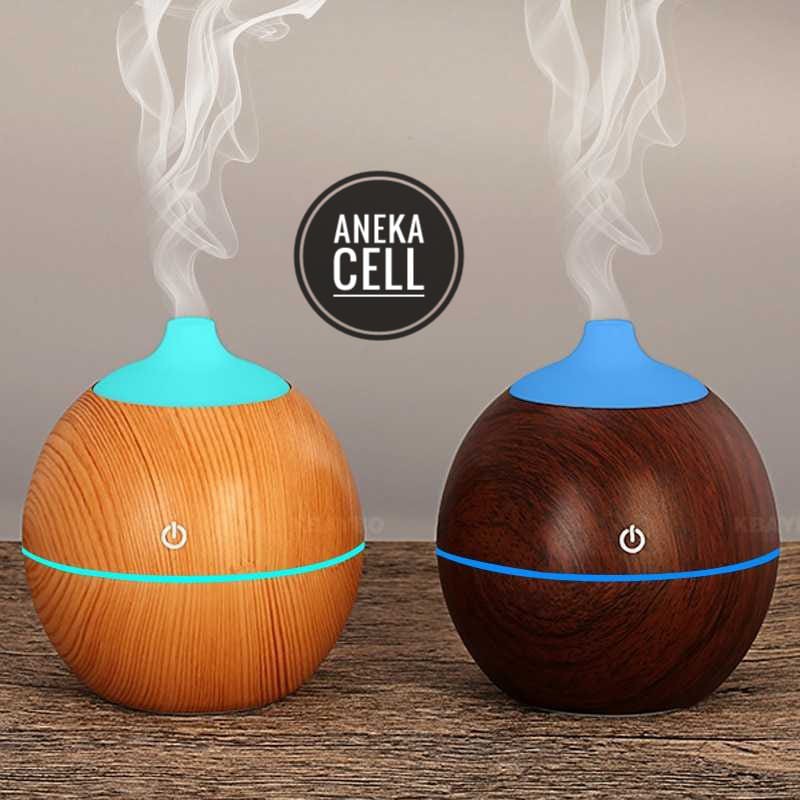 [TAFFWARE] Humidifier Aromatherapy Ultrasonic Pewangi Ruangan Air Diffuser Aroma Terapi Purifier Oil Nano Spray-Bulat Kuning Kayu C