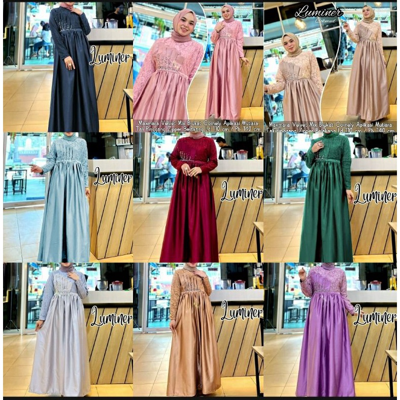 Maxy dress gamis perempuan (LUMINER MAXY ) dress muslim baju kondangan maxi pesta modern import mura