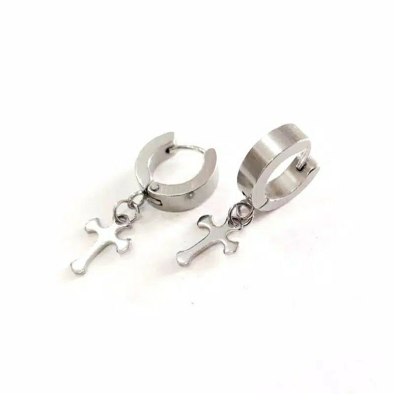 Anting Salib Tusuk Titanium Cowok Cewek