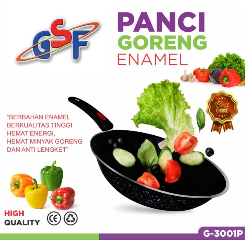 Terlaris !!! GSF Wajan enamel anti lecet pegangan anti lengket wajan penggorengan gagang ukuran 32cm