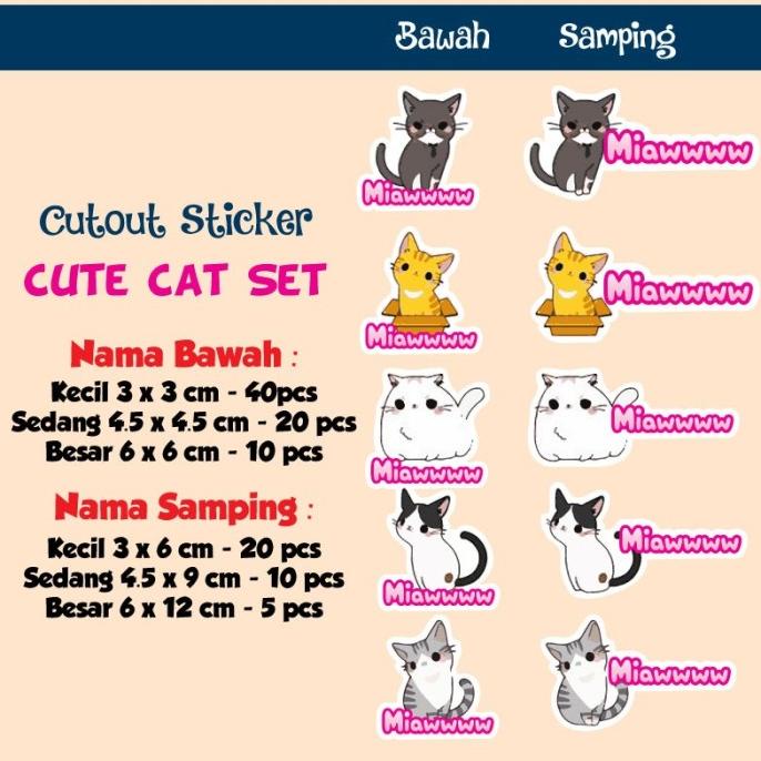 

(BISA COD) STIKER LABEL NAMA TAHAN AIR / STICKER WATERPROOF CUTOUT - CUTE CAT BERKUALITAS Kode 1305