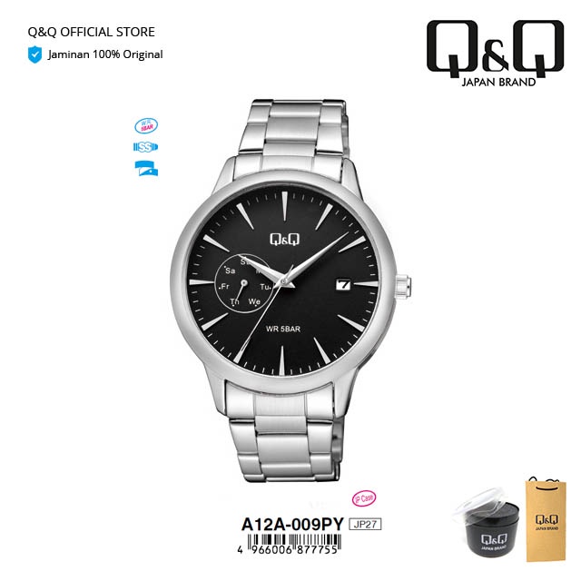 Q&Q QnQ QQ Jam Tangan Pria Rantai Besi Analog Stainless Steel - A12 A12A Water Resist 5 BAR-1