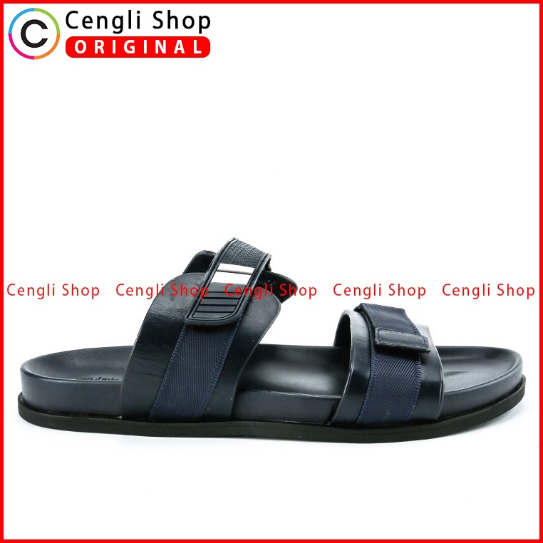 SANDAL CASUAL JIM JOKER PRIA ORIGINAL SLIDE KULIT BIRU NAVY JJ14