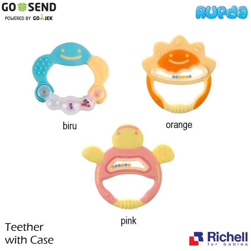 Richell Teether with Case Mainan Gigitan Bayi Lengkap Wadah