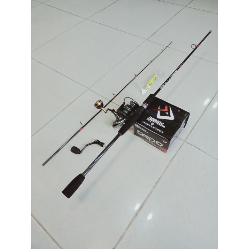 Set pancing joran carbon kenzi 17lbs=10kg+Reel daido 2000-12+1 Bb max drag 12kg+umpan mainan.