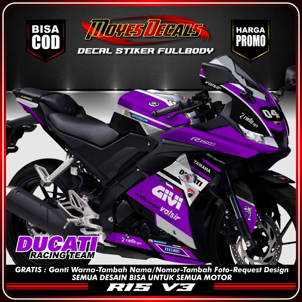Decal R15 V3 Full Body Ducati Racing team Ungu