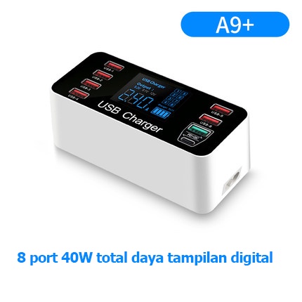 8 Port Port USB Pengisi Daya Multi-Port QC 3.0/PD Fungsi LED Pengisi Daya Cepat Hub 40W