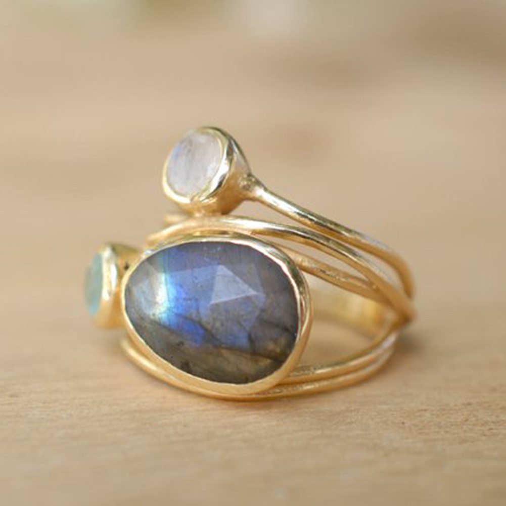 Hu Hu Hu Hu Hu Alat Bantu Pasang Kacamata♡ Cincin Multilayer Aksen Batu Moonstone Imitasi Gaya Vintage Untuk Wanita