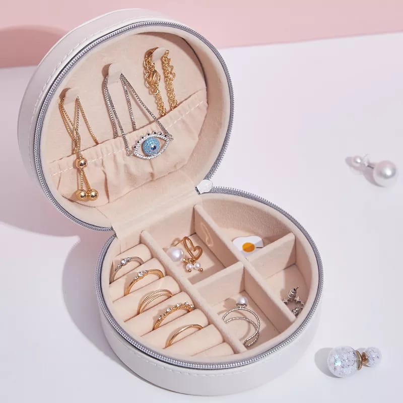 Kotak Perhiasan Bulat Travel Jewelry Box Penyimpanan Kalung Emas Anting Cincin F570