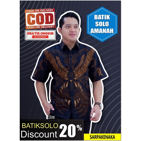 PROMO BAJU PREMIUM SARPAKENAKA BATIK INDONESIA KEMEJA BATIK PRIA SOLO LENGAN PENDEK LAPIS FURING ATA
