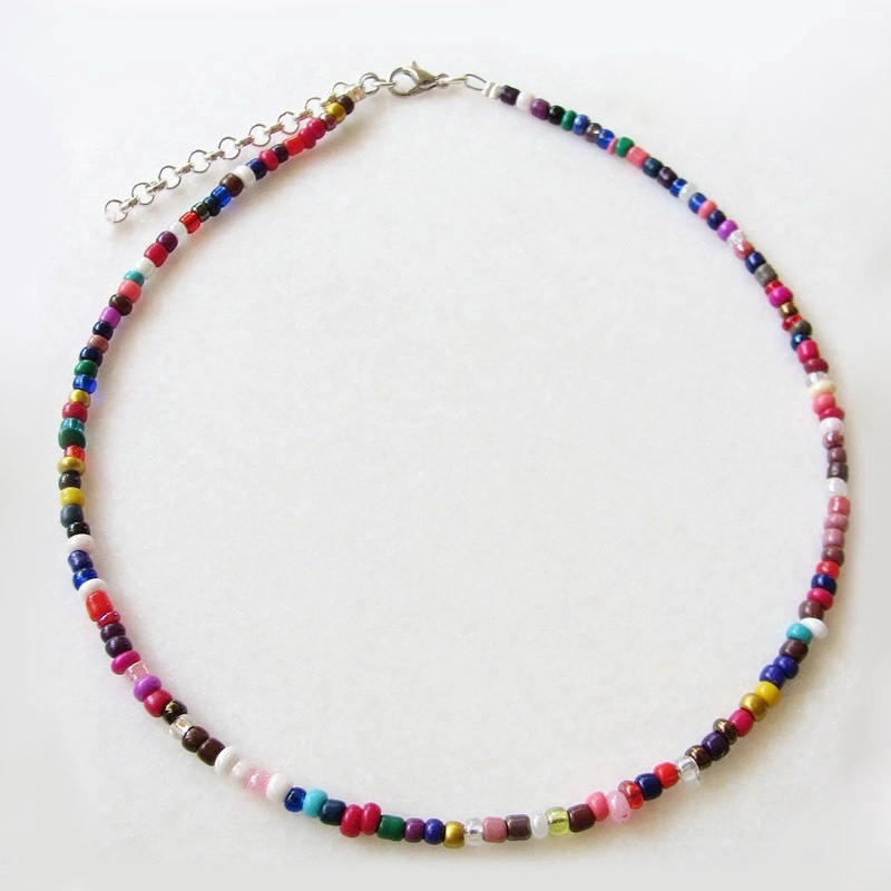 [ACKER] Bohemian Buatan Tangan Rainbow Beads Choker Kalung Pendek untuk Wanita Gadis Boho Permen Warna Manik-manik Kalung Mode Perhiasan