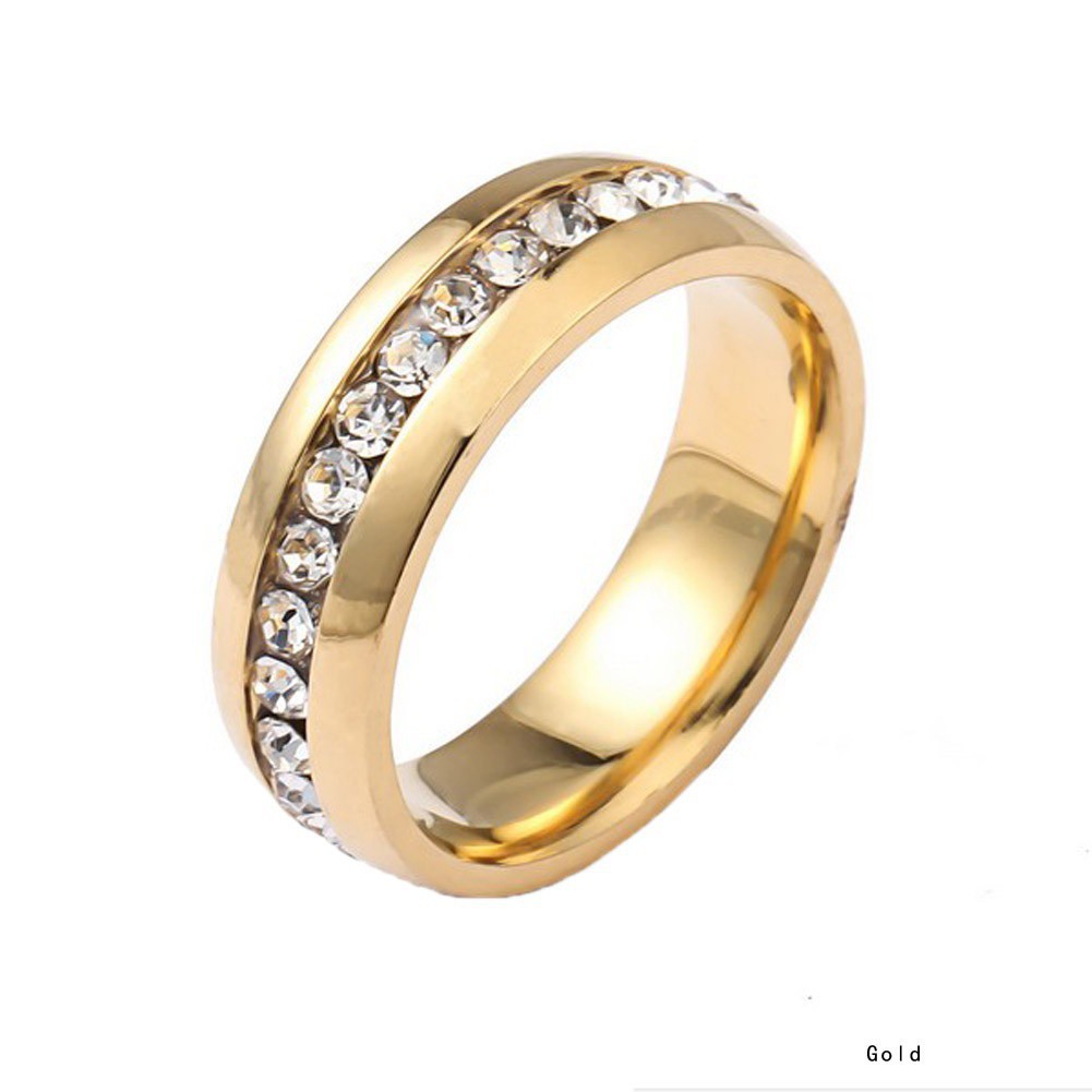 Cincin Kristal Berlian Imitasi Bahan Stainless Steel 6mm Lebar 6mm untuk Pasangan